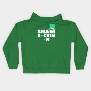 Sham Rockin On. Funny Shamrock St Patricks Day Design. Rock On on St Paddys Day. Kids Hoodie